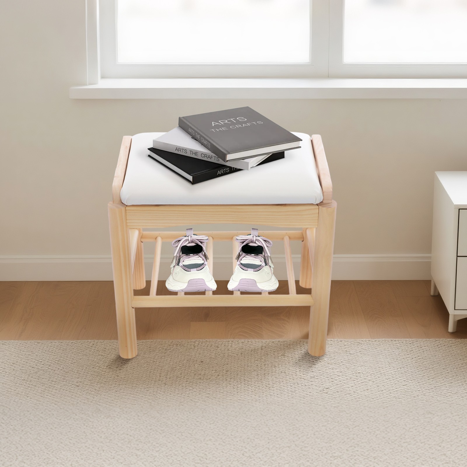 Shoe Bench With Cushion - Entryway Storage Seat 45 × 30 × 40 cm Log Color gallery