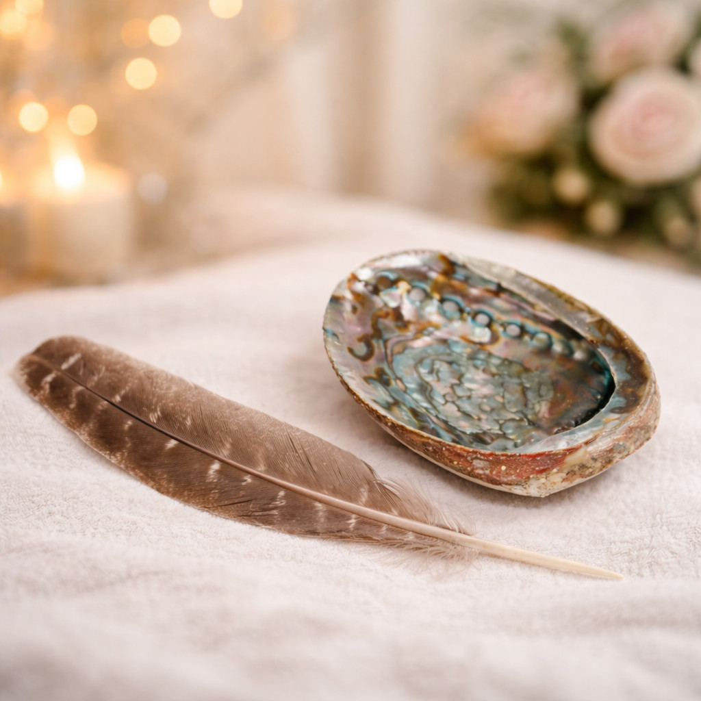 Large Shell & Feather for Smudging | Sustainably Sourced 7" Abalone Shell and 10 gallery