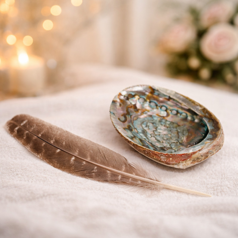 Large Shell & Feather for Smudging | Sustainably Sourced 7" Abalone Shell and 10 gallery