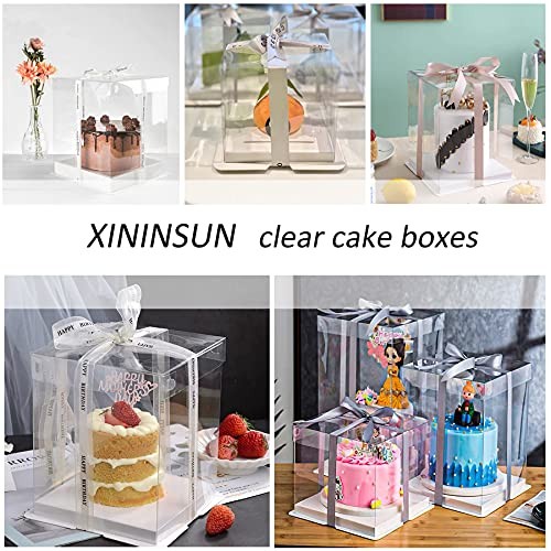 6Pcs Tall Cake Boxes Clear cake Box with Ribbon, white-12x12x10inch-6Pcs gallery