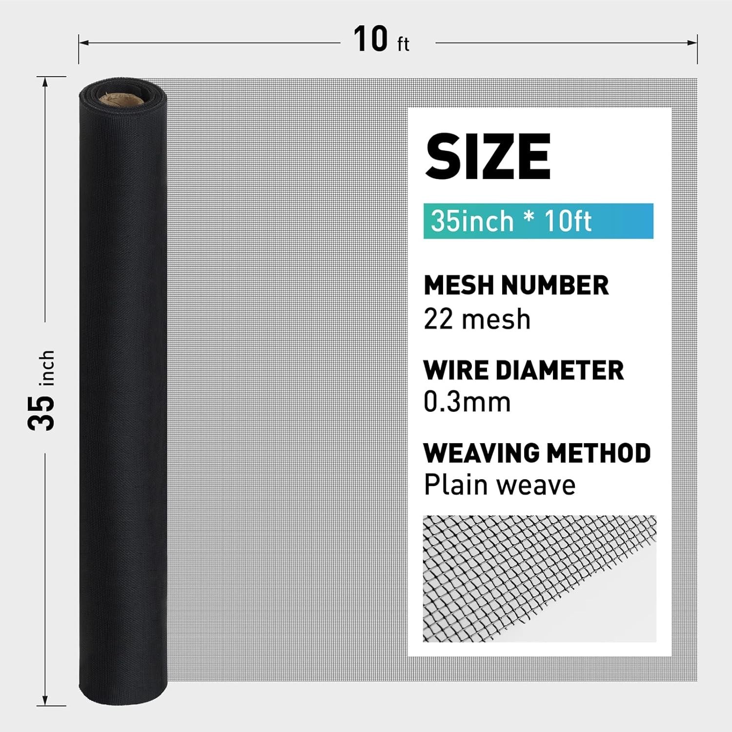 304 Stainless Steel Mesh Window Screen Roll, 35IN x 10FT Metal Window Screen ... gallery