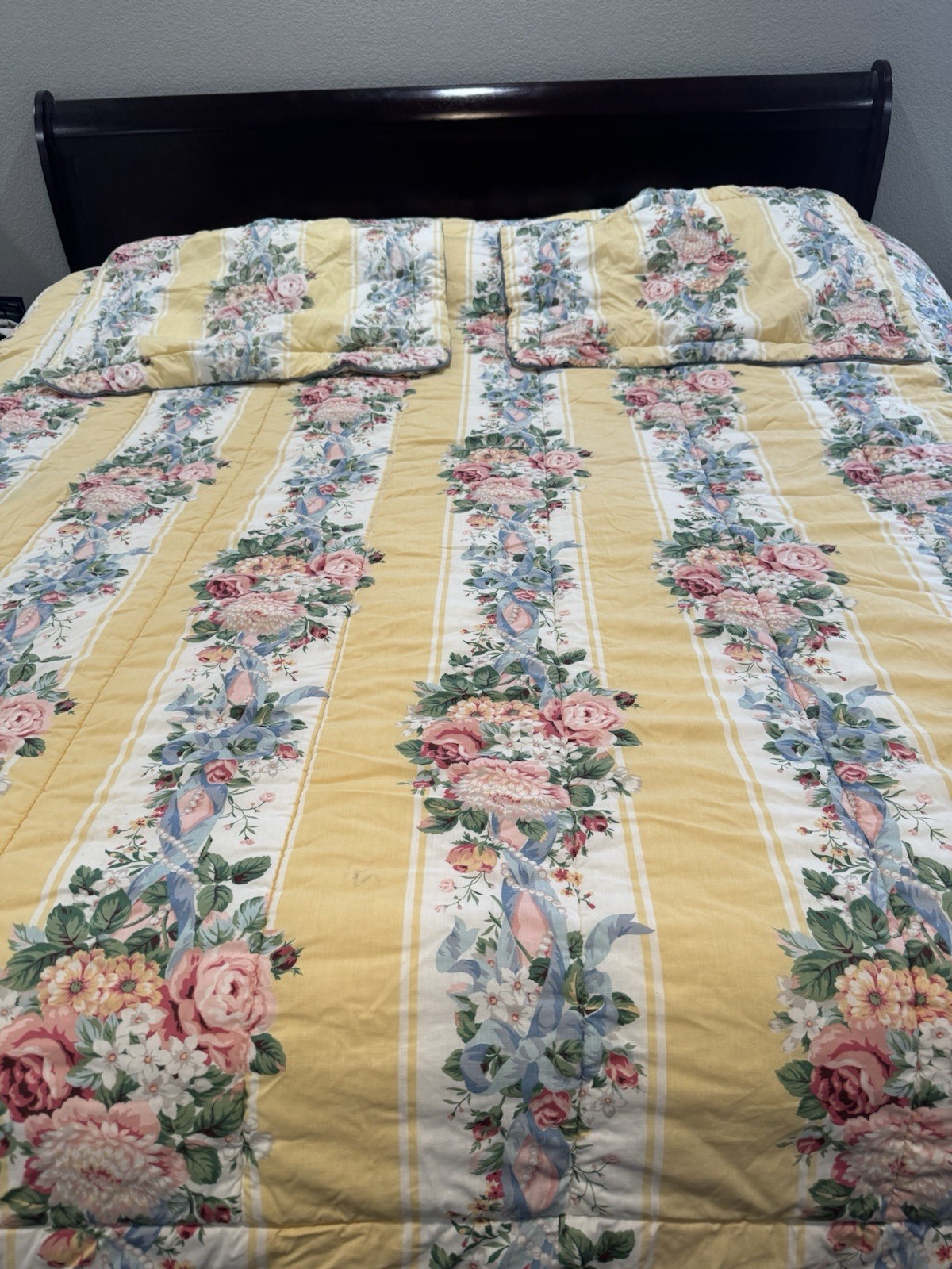 Croscill PRINCESS FLORAL Yellow Striped Pearl Comforter Queen King Sham Set FLAW gallery
