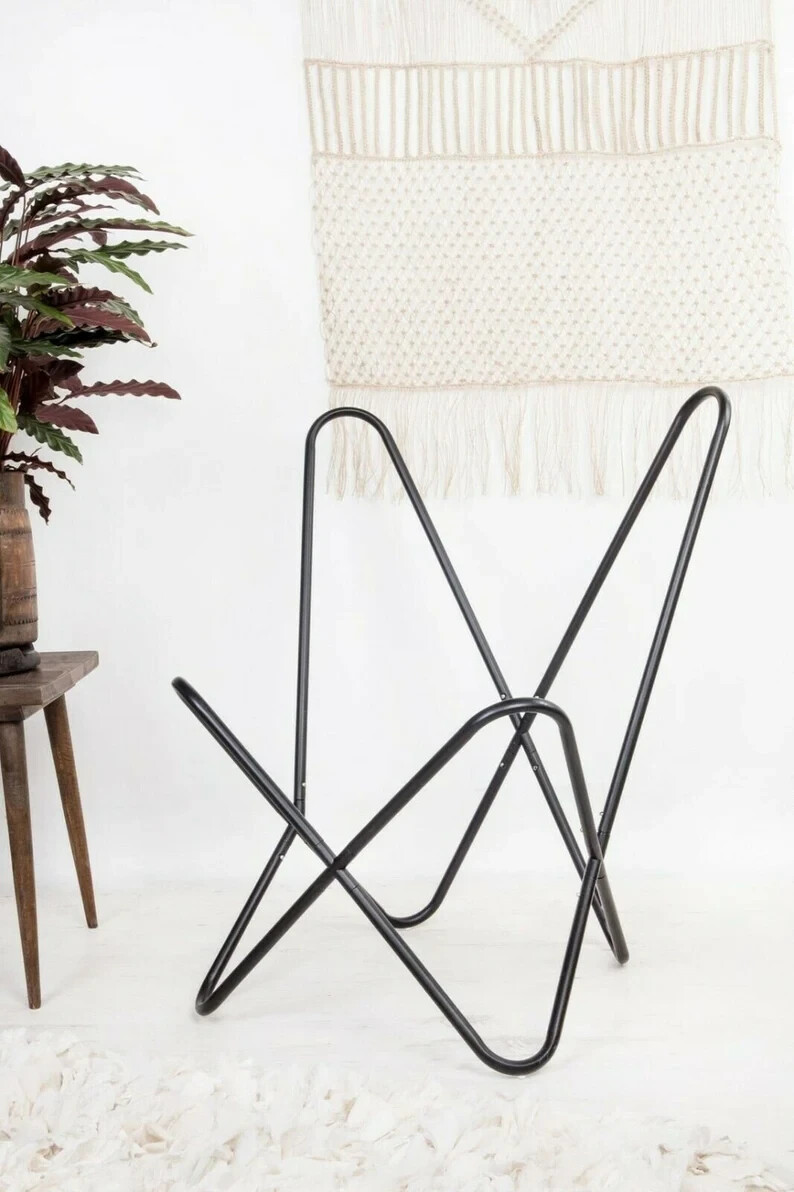 Handmade Rustic Vintage Retro Leather Butterfly Chair Relax Armchair Only Frame gallery