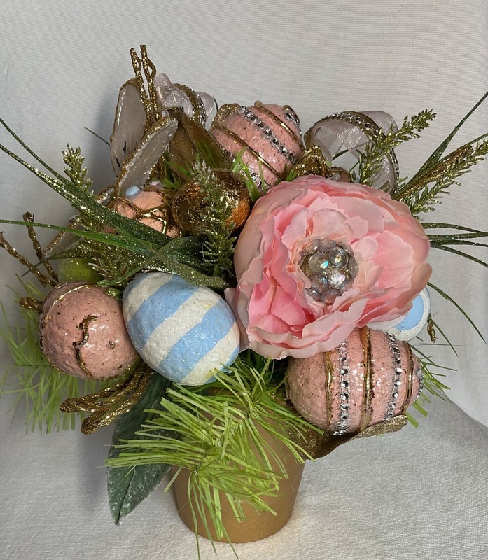 EASTER SPRING EGG FLOWER BUTTERFLY CAPIZ ARRANGEMANT 11 INCHES TALL PASTEL NWT gallery