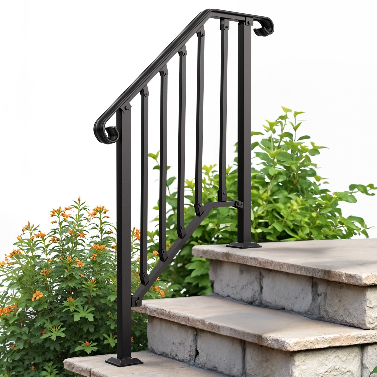 Fit For 2-3 Steps Wrought Iron Handrail Outdoor Steps Handrail Picket Stair Rail gallery