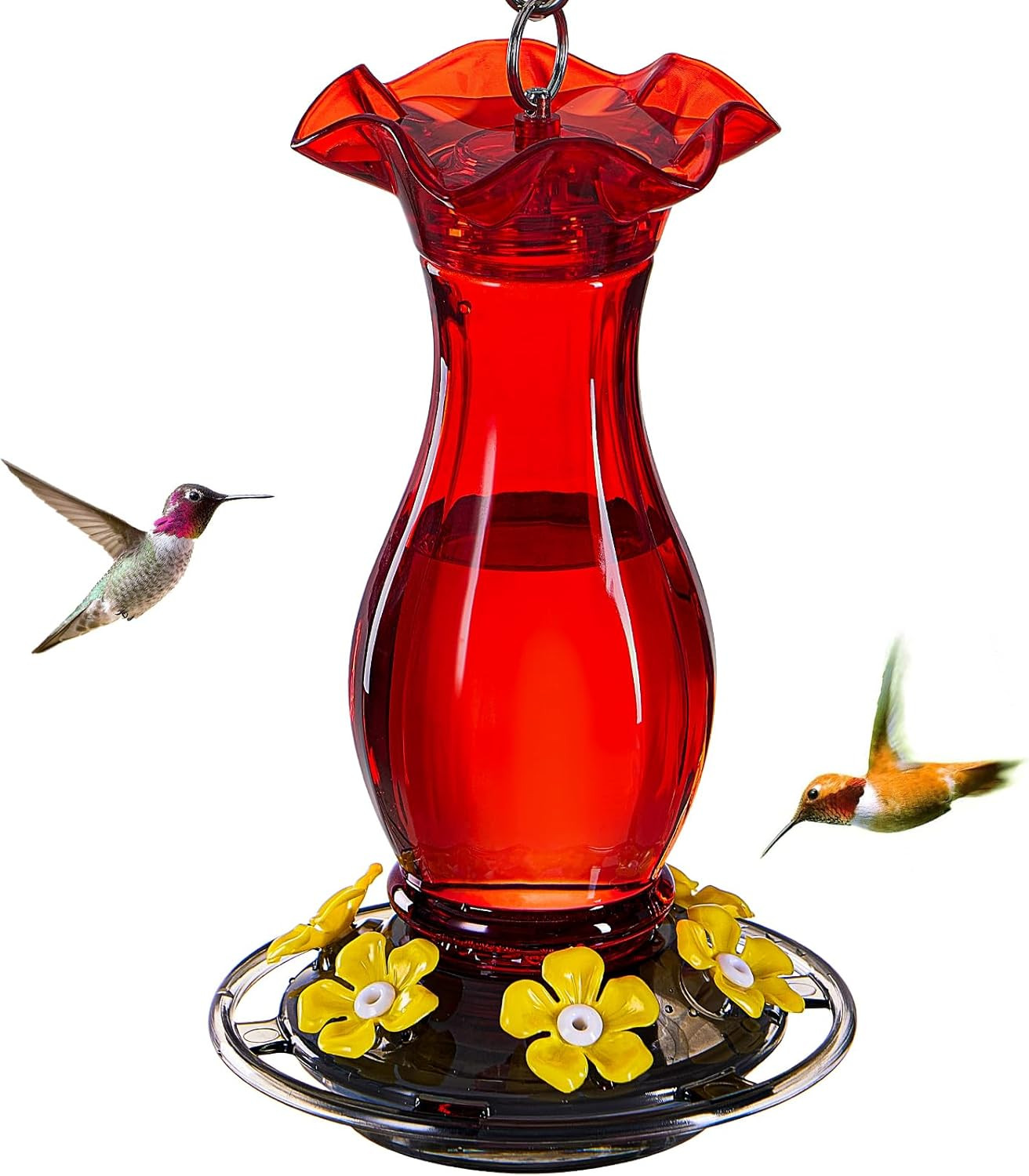 Hummingbird Feeder 18oz Outdoor Hanging Red with 6 Ports Bee Guards & Ant Moat gallery