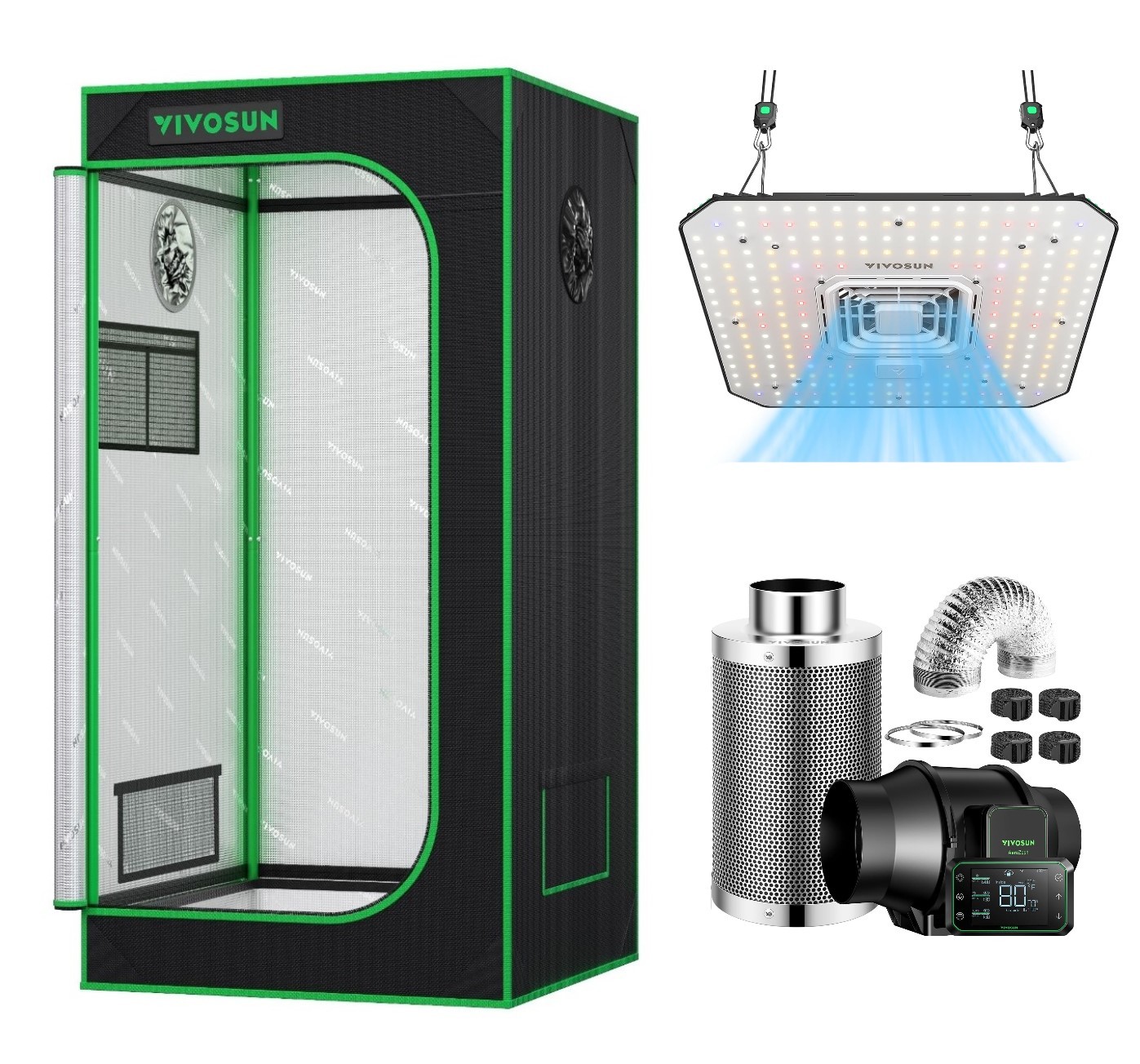 VIVOSUN 3X3ft Smart E42A Grow Tent Kit w/ A100 LED Grow Light & S6 6" Inline Fan gallery