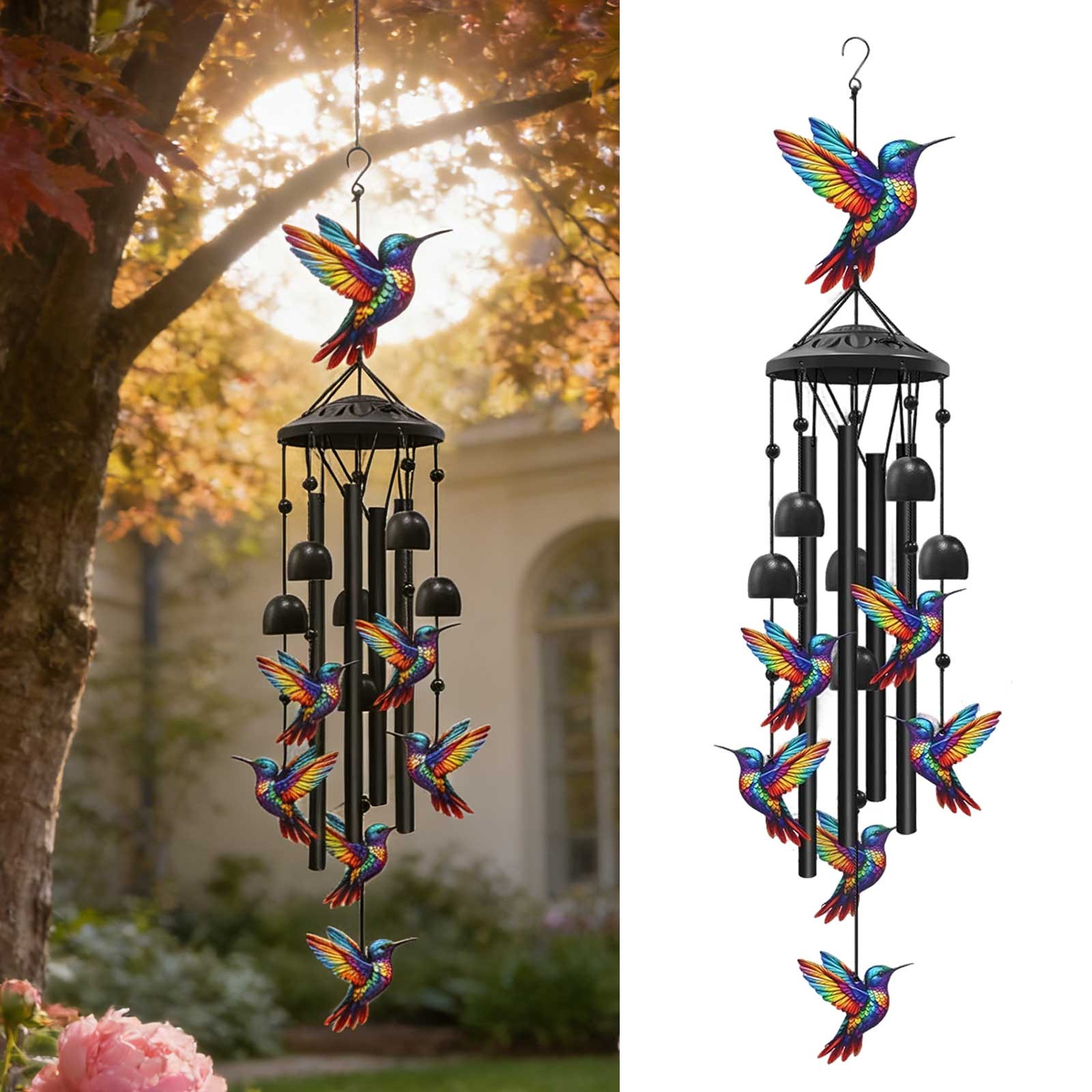 Hummingbird Wind Chimes Outdoor Garden & Yard Decor Black Aluminum Tubes Hanging gallery