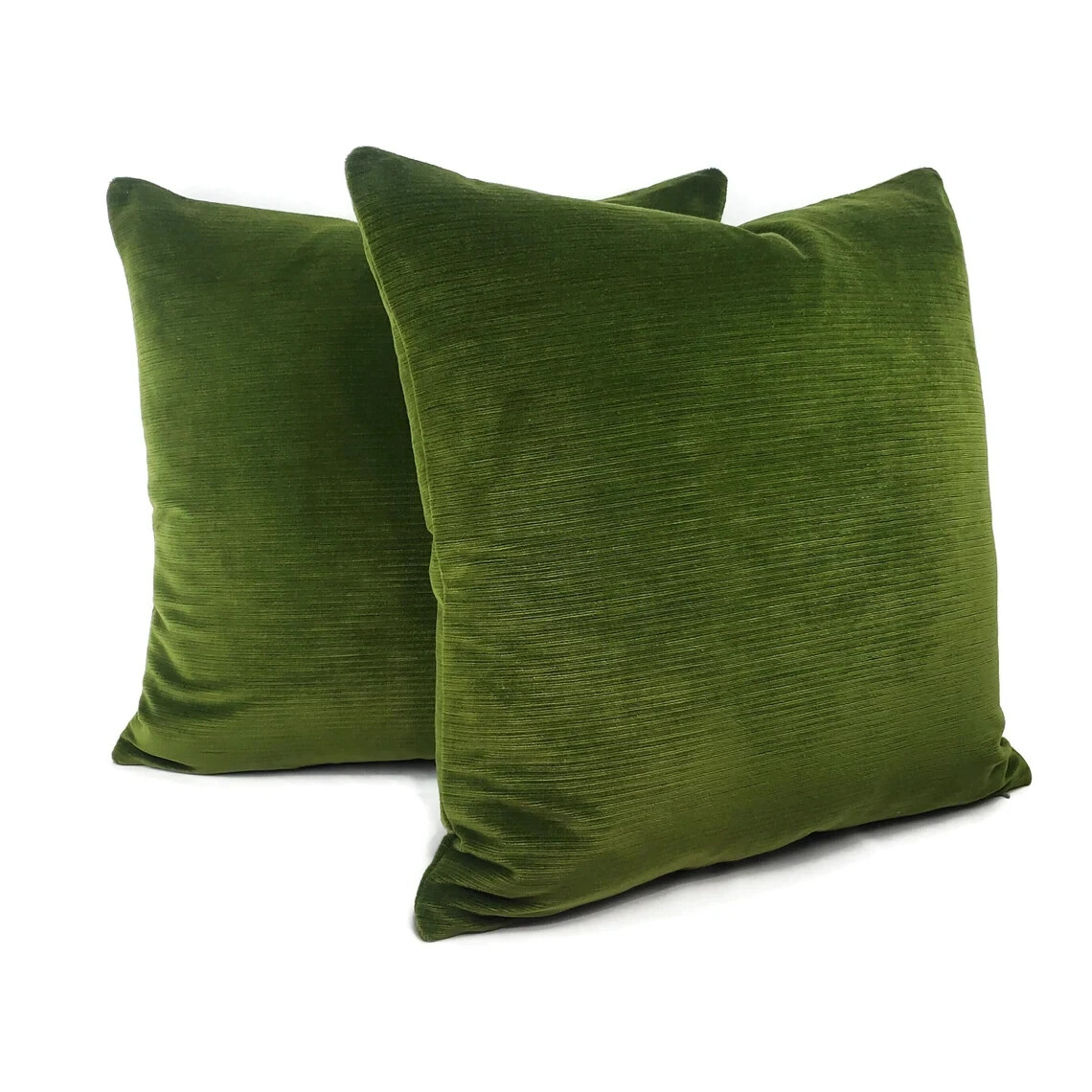 Moss Green Texture Velvet Pillow Cover - Dark Olive Green Stripe Velvet Square C gallery