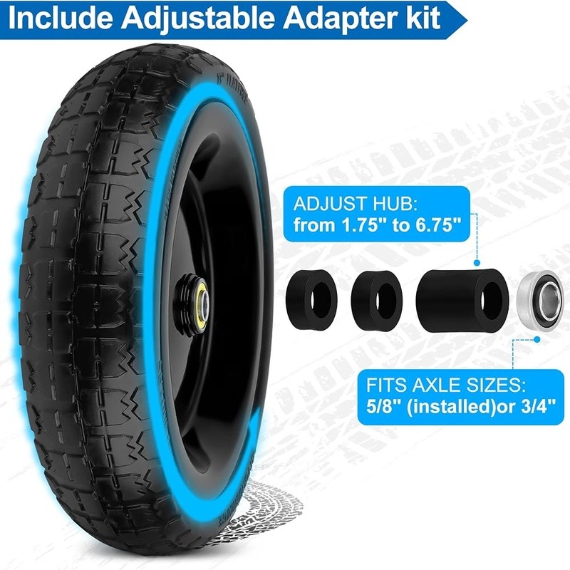 Solid Flat Free Replacement Tires Heavy Duty Wheels Garden Cart Wheelbarrow New gallery
