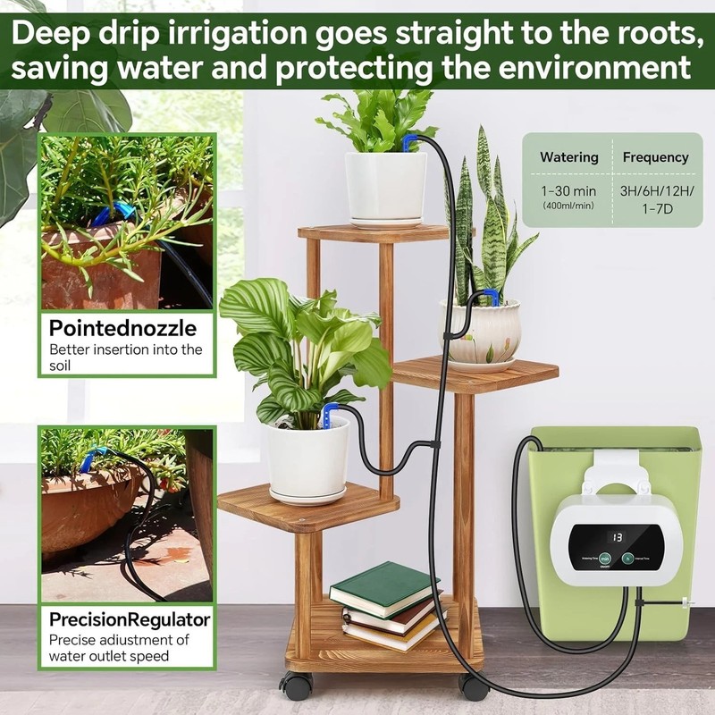 Solar Drip Irrigation System, Automatic Watering Kit for 15 Pots with 49ft Hose gallery