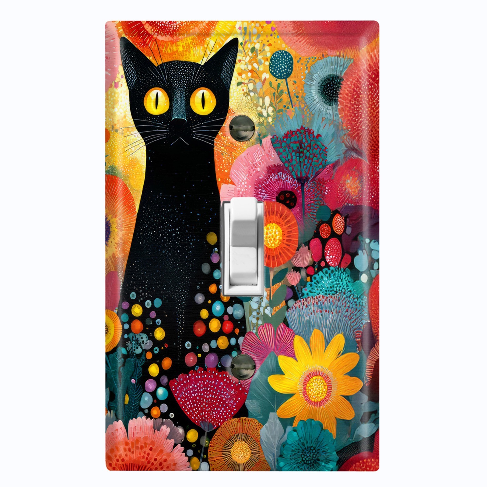 Metal Light Switch Outlet Cover Wall Plate Colorful Flowers Black Cat FWR228 gallery
