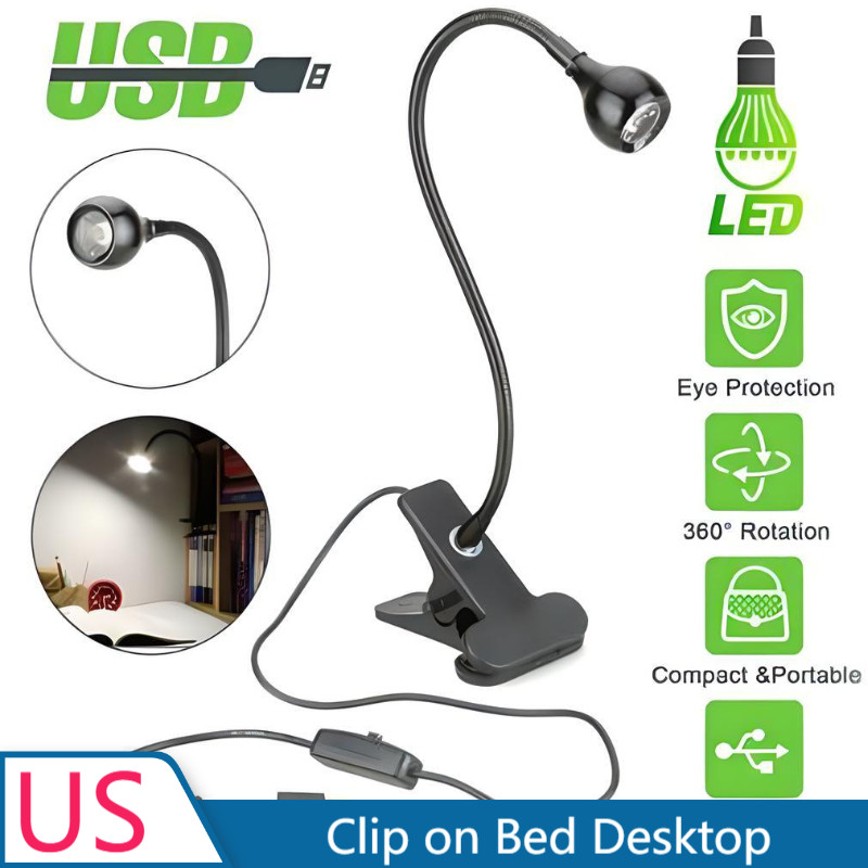 USB Reading Light Flexible LED Light Laptop Clip on Bed Desktop USA Black gallery