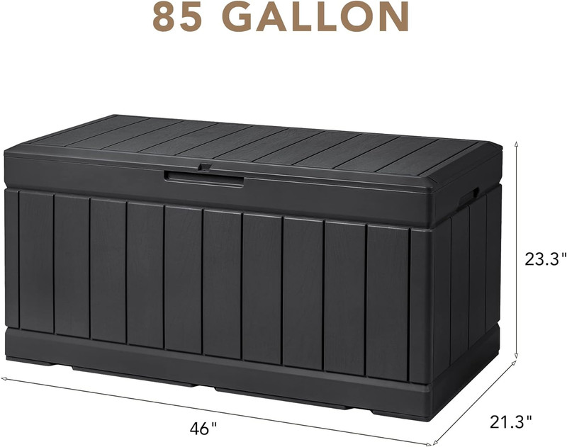 85 Gallon Deck Box Lockable Resin Outdoor Storage Box Waterproof Outdoor Contain gallery