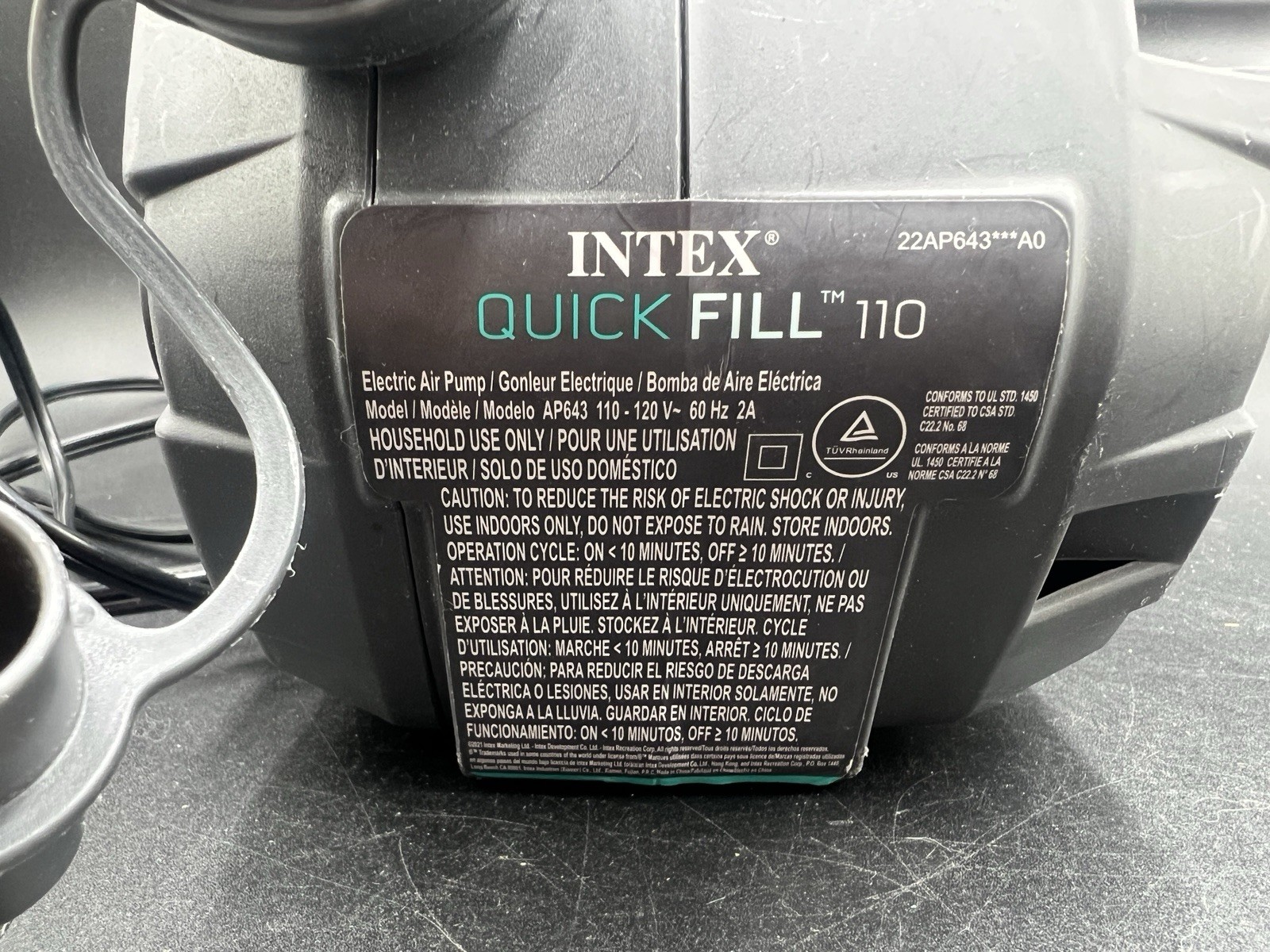 Intex Quick-Fill 110-120V Electric Air Mattress Camping Pump ONLY gallery