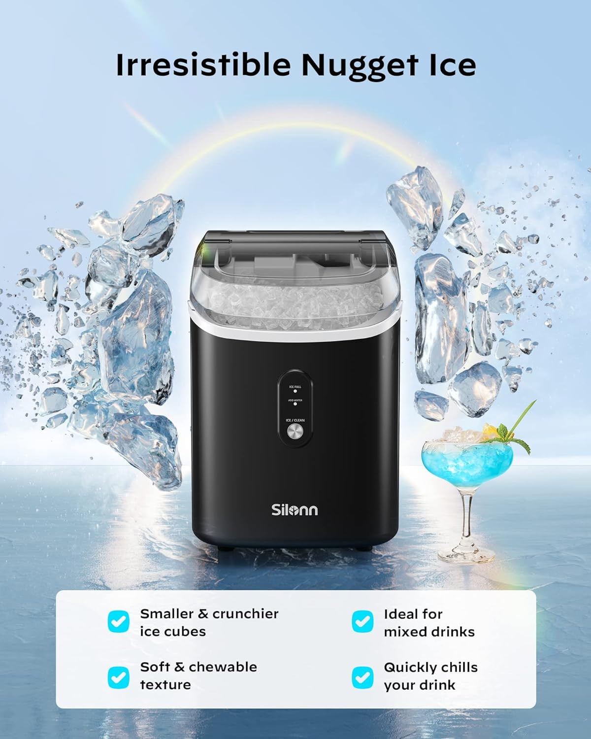 Countertop Nugget Ice Maker - 33Lbs/24H, Self-Cleaning for Home & Office gallery