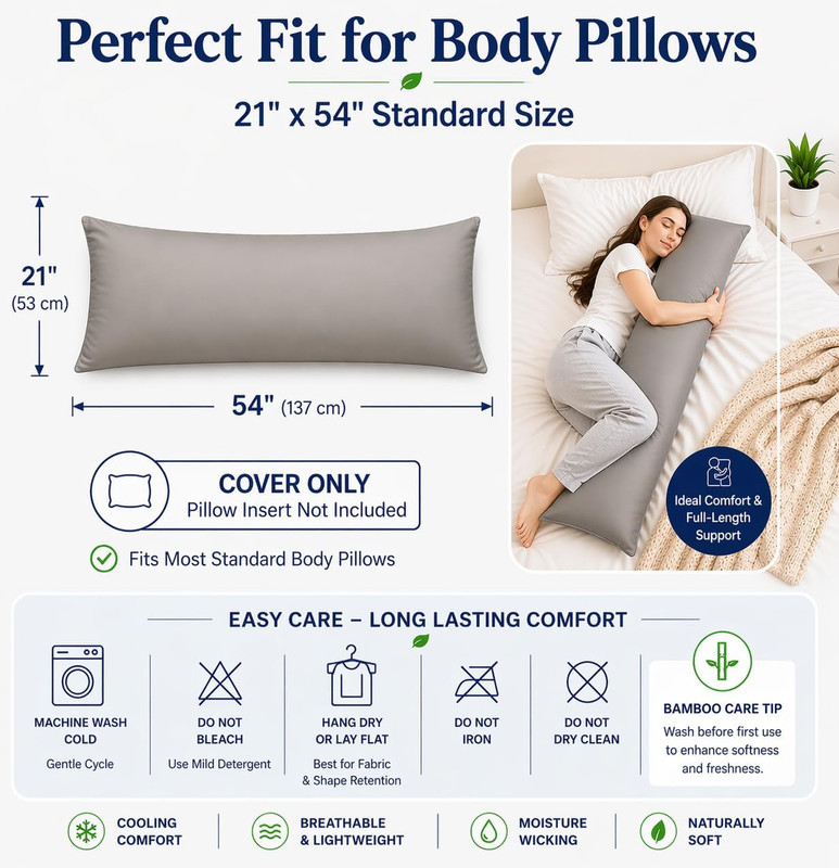 100% Rayon Derived from Bamboo Cooling Breathable Body Pillow Cover/Pillowcases gallery
