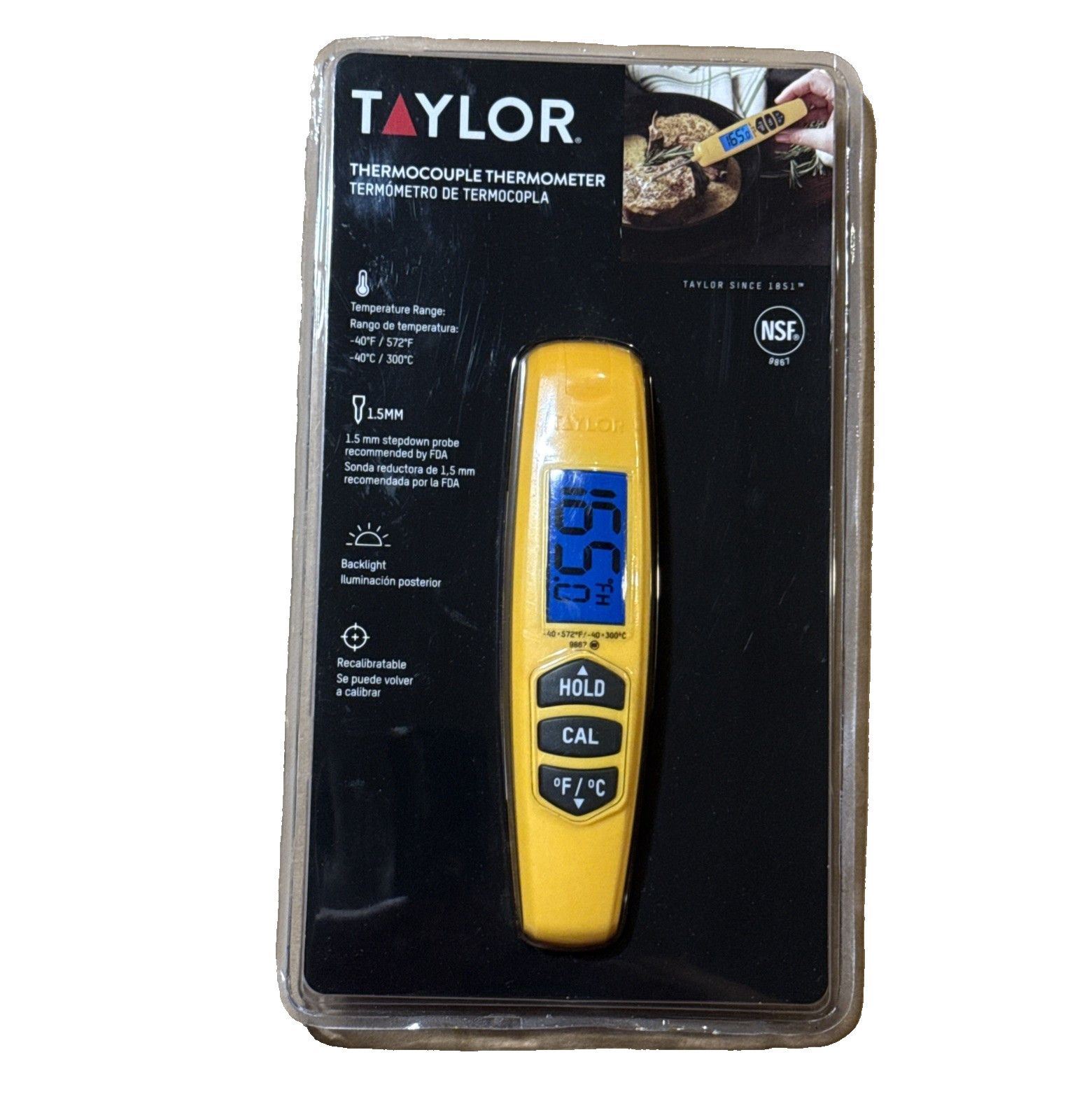 TAYLOR 9867FDA Folding Probe Thermometer, 10", Yellow, Antimicrobial Casing gallery