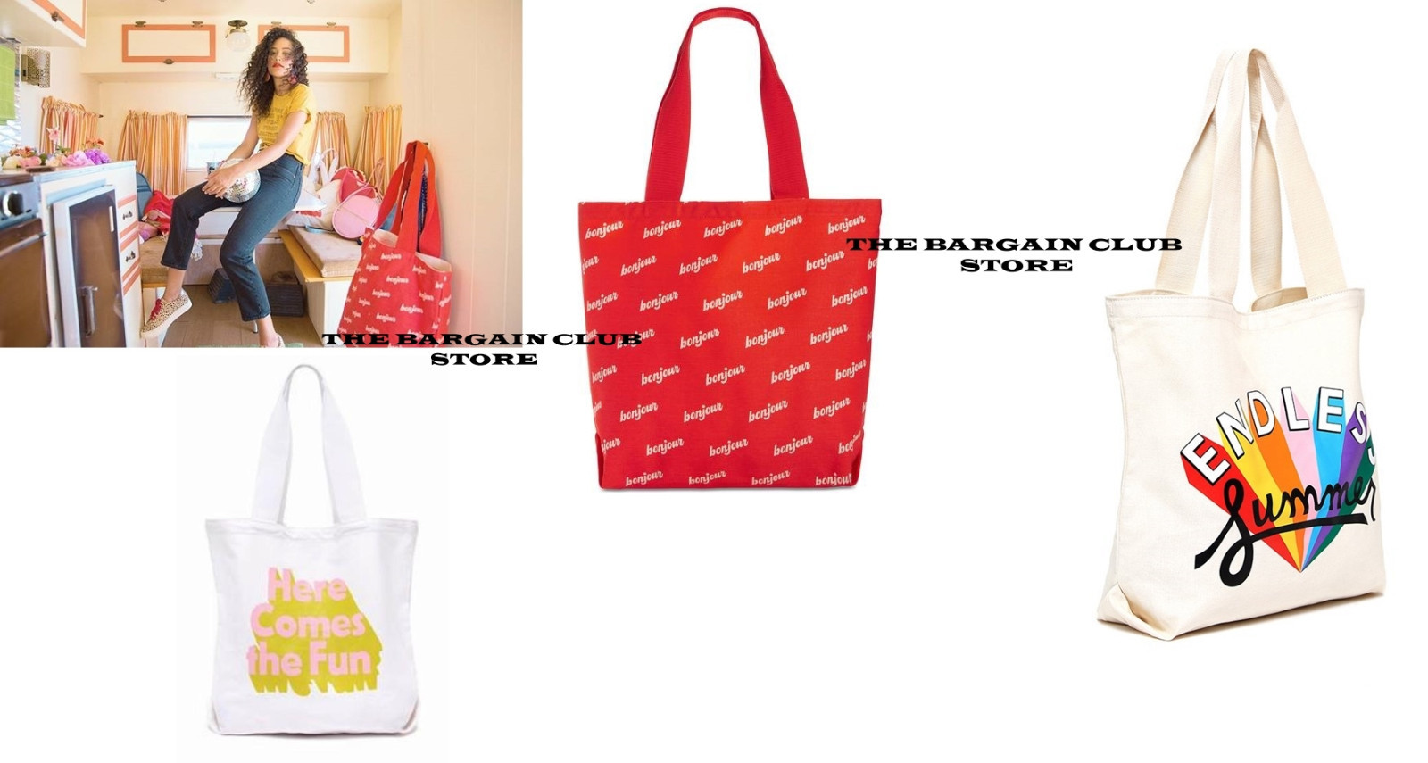 Ban.do Canvas Tote White Here Comes The Fun Canvas Bonjour, endless summe Tote gallery
