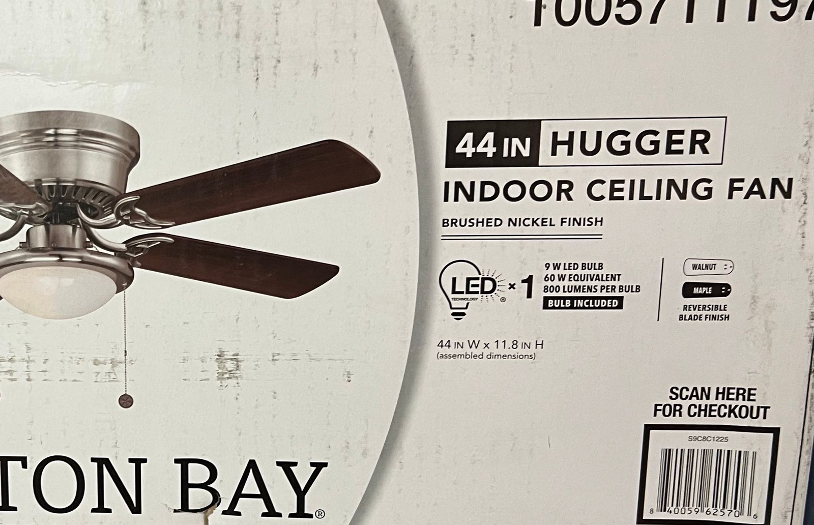 Hampton Bay Hugger 44 in. LED Indoor Brushed Nickel Ceiling Fan with Light Kit gallery