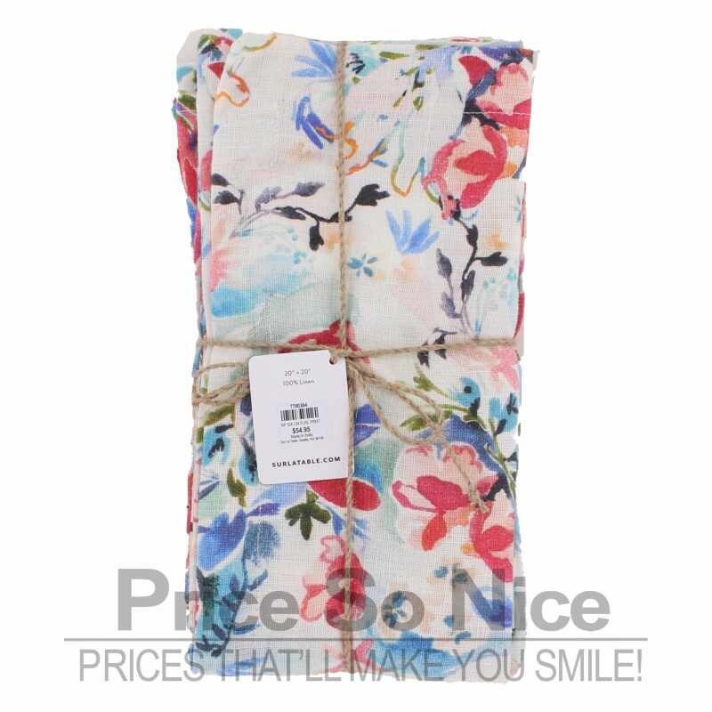 SUR LA TABLE FLORAL LINEN NAPKINS - 20 X 20, SET OF 4 MSRP $55 - NEW gallery