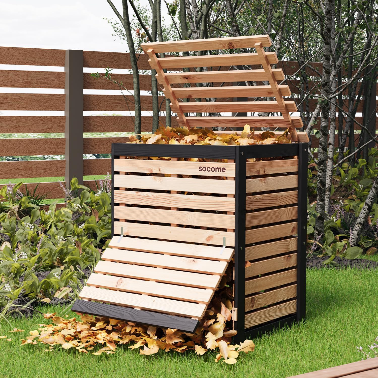 Large 95 Gallon Solid Wood Compost Bin with Pull-Out Door for Outdoor Use gallery