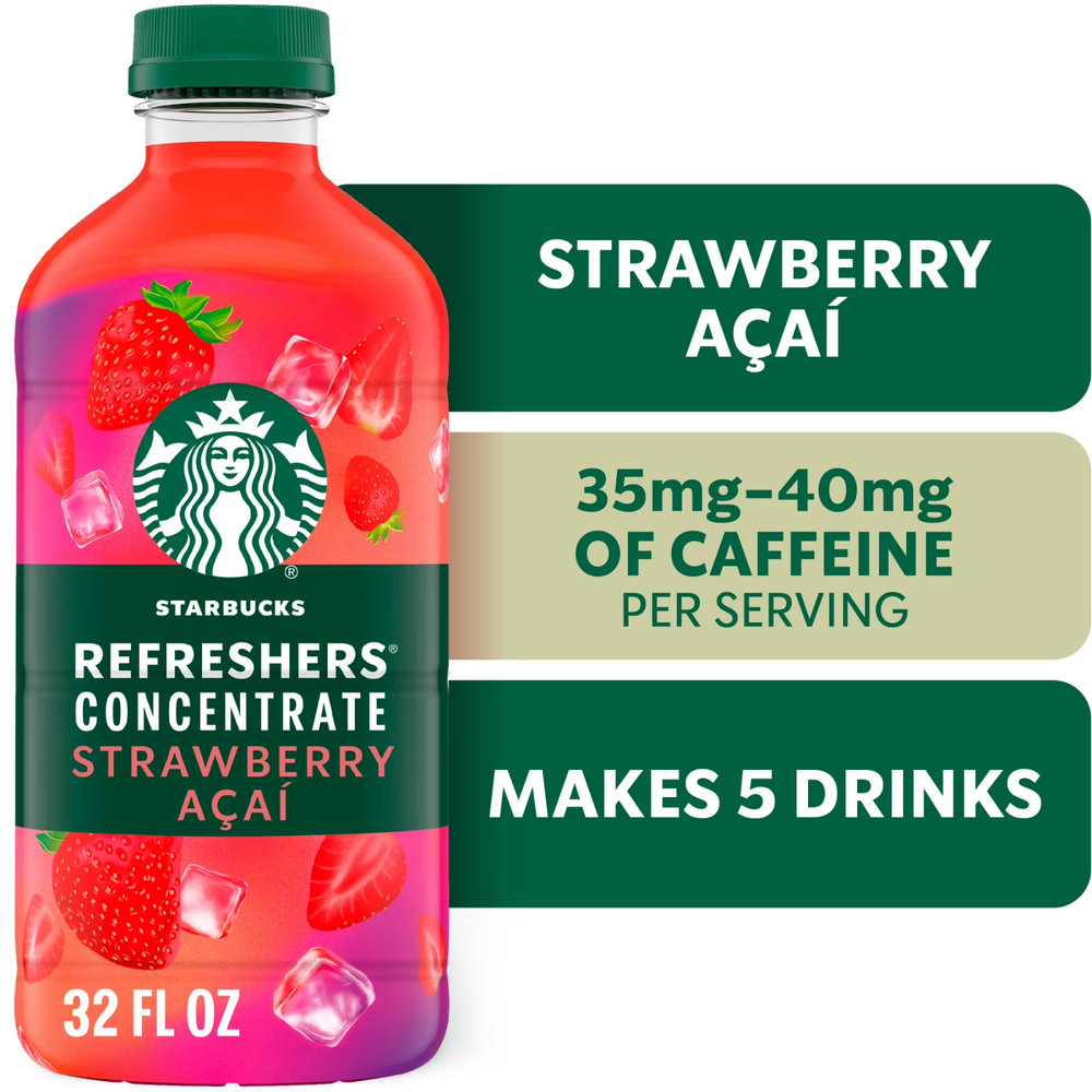 Starbucks Refreshers Concentrate Strawberry Acai, Refreshing Drink, Cold 32fl oz