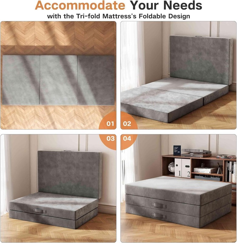 4 inch / 6 inch Tri-Fold Memory Foam Mattress Single Folding Reversible Foldable gallery