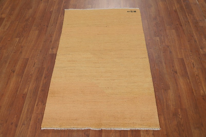 Versatile Gabbeh Solid Design Peach Wool Modern Foyer Rug Ideal for Any Room 3x4 gallery