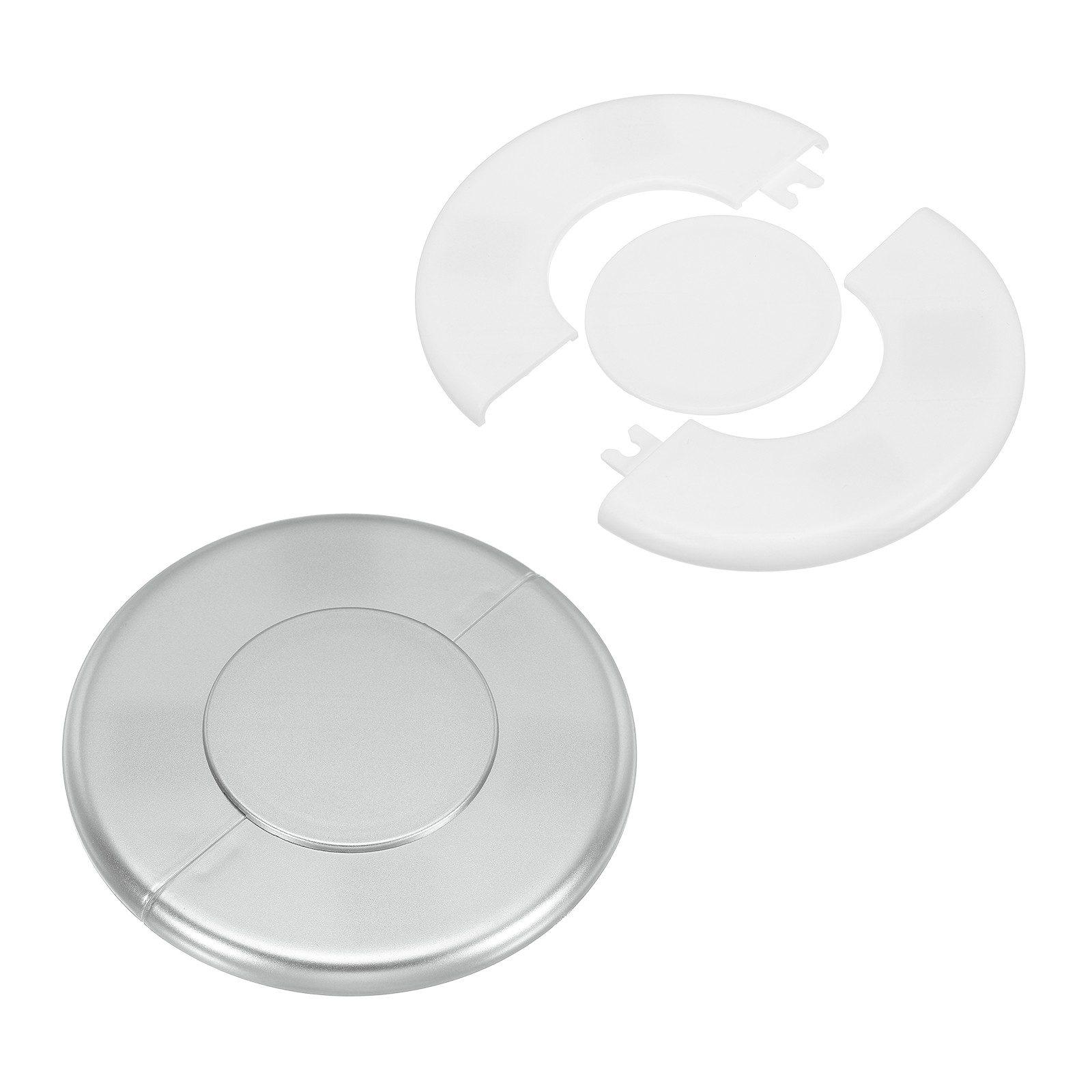 Wall Split Flange 115mm/4.5" OD, 2 Pcs Escutcheon Plates, White/Silver gallery