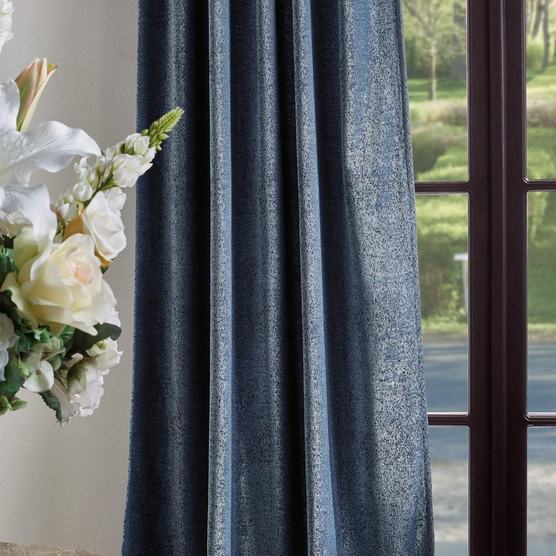 Navy Naples Chenille Back Tab Window Curtain Panel Pair, 84" Long gallery