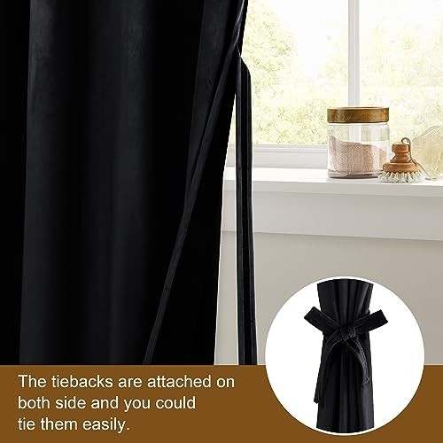 Velvet Curtains Extra Wide 84 inches -out 60"W x 84"L (Pack of 2) Black gallery