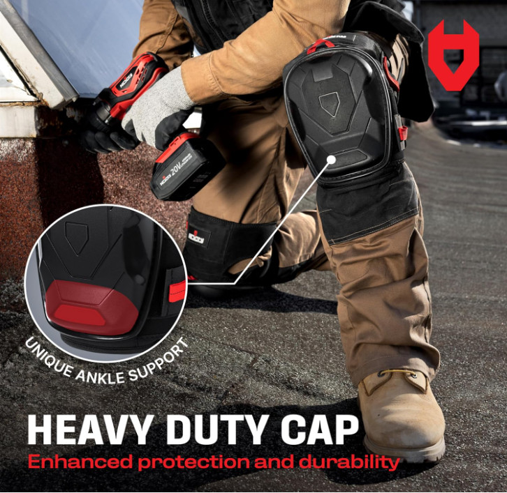Work Knee Pads w/ Ankle Support, Gel Cushion, Anti-Slip Cap & Reinforced Straps gallery