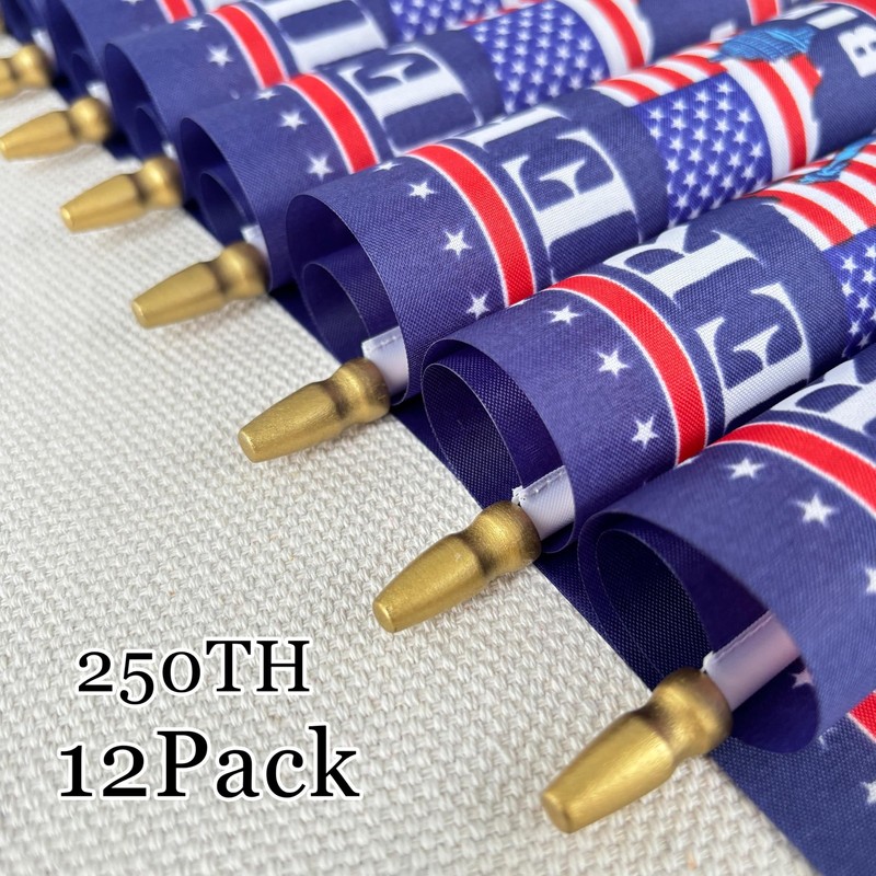 12Pack 250th Anniversary USA Flags on Stick 250 Years of Freedom for 4th of July gallery