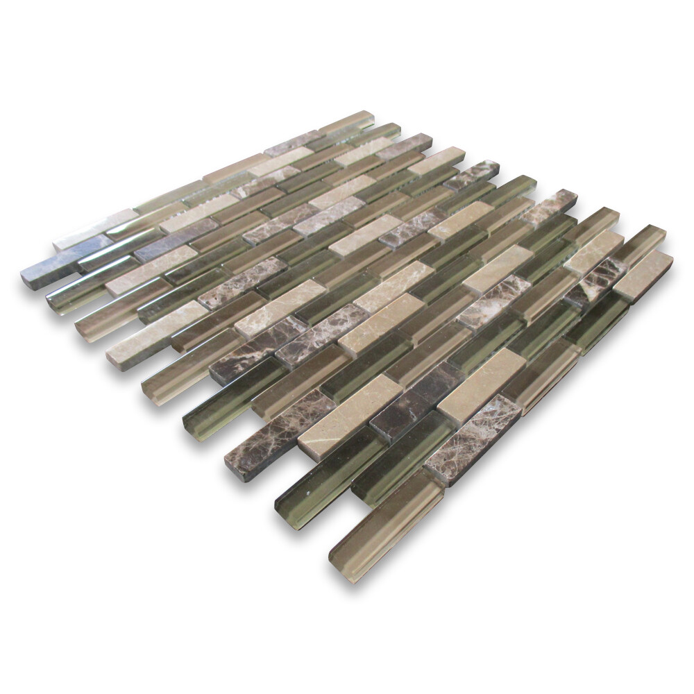 A62002 Glass Mosaic Tile Green Brown Glass Emperador Dark Marble Backsplash gallery