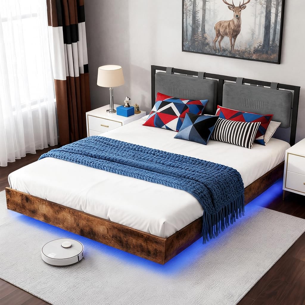 LUCKLIFE Floating Bed Frame Queen Size, with Adjustable Headboard and Smart L... gallery