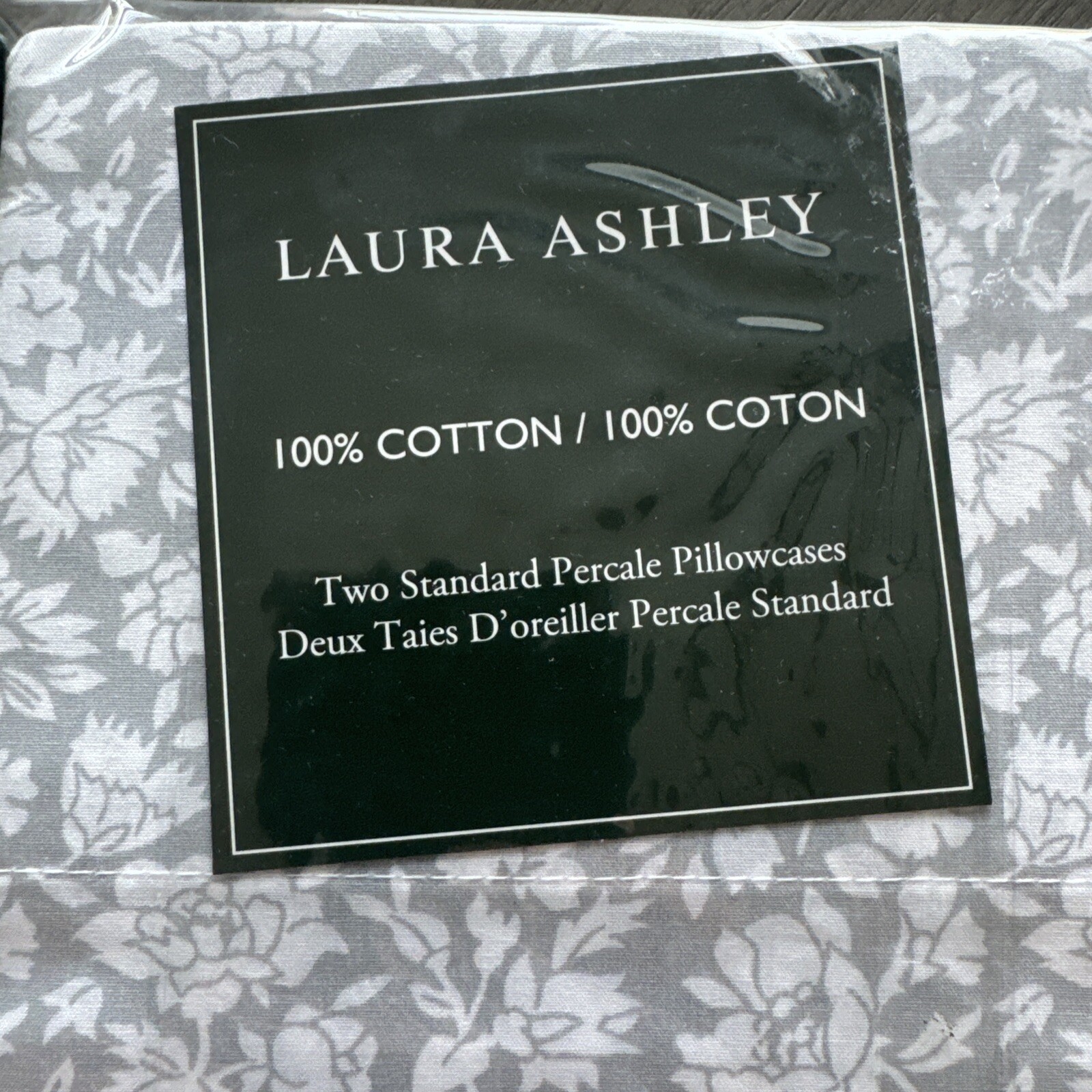 Laura Ashley Standard Pillowcase Set 2 HEIRLOOM DITZY Floral 100%Cotton Gray NEW gallery