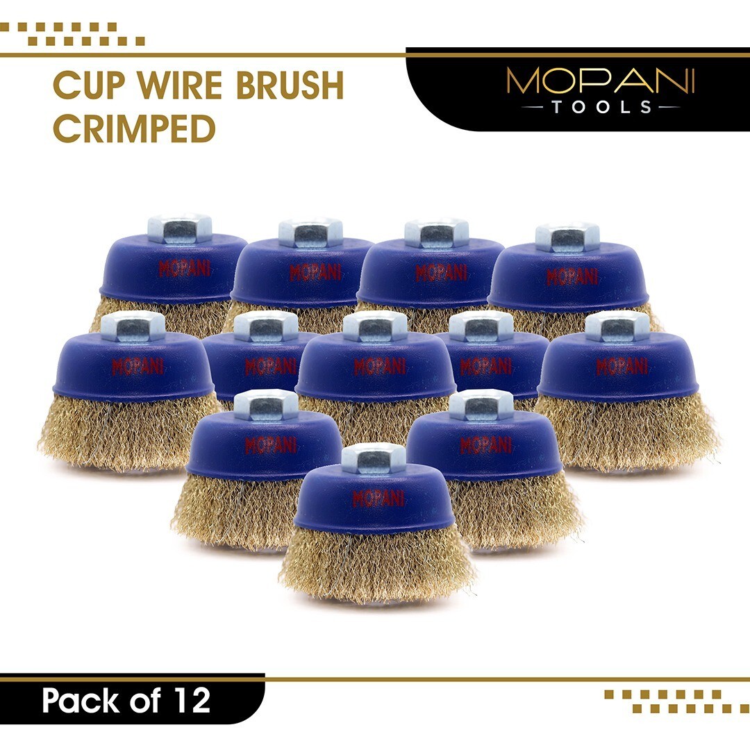 4" Crimped Wire Cup Wheel Brush Set For Grinder, 5/8"-11 Threaded Arbor: 12 Pack gallery