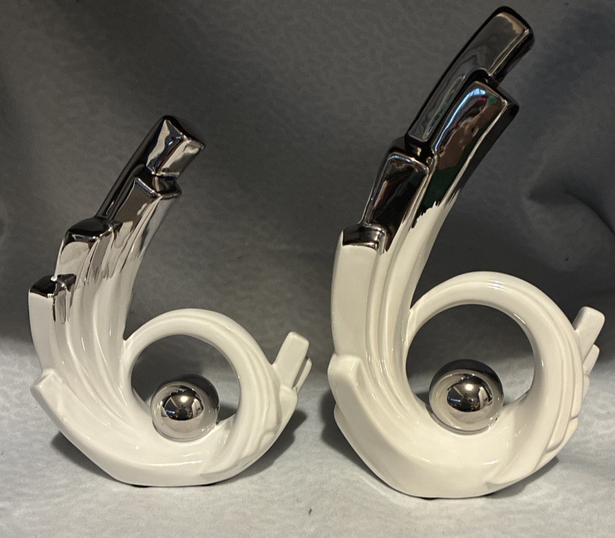 LCCCK 2 Pc Set Abstract Ceramic Statues In White And Silver gallery
