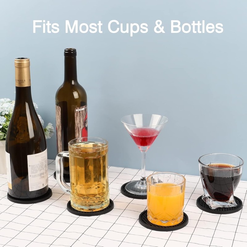3Pack Silicone Coasters for Drinks,Thickened Black Coaster with Deep TrayGrooved gallery