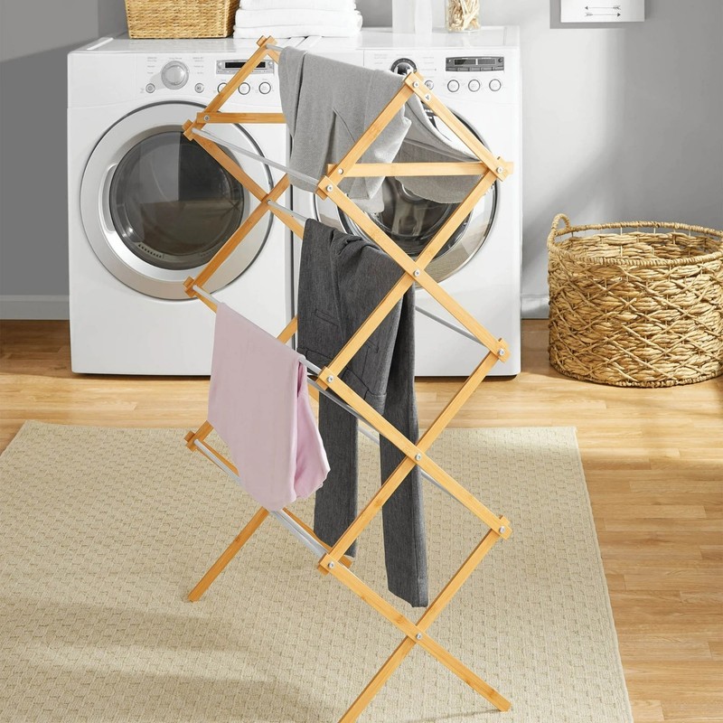 Space-Saving Collapsible Bamboo Laundry Clothes Drying Rack gallery