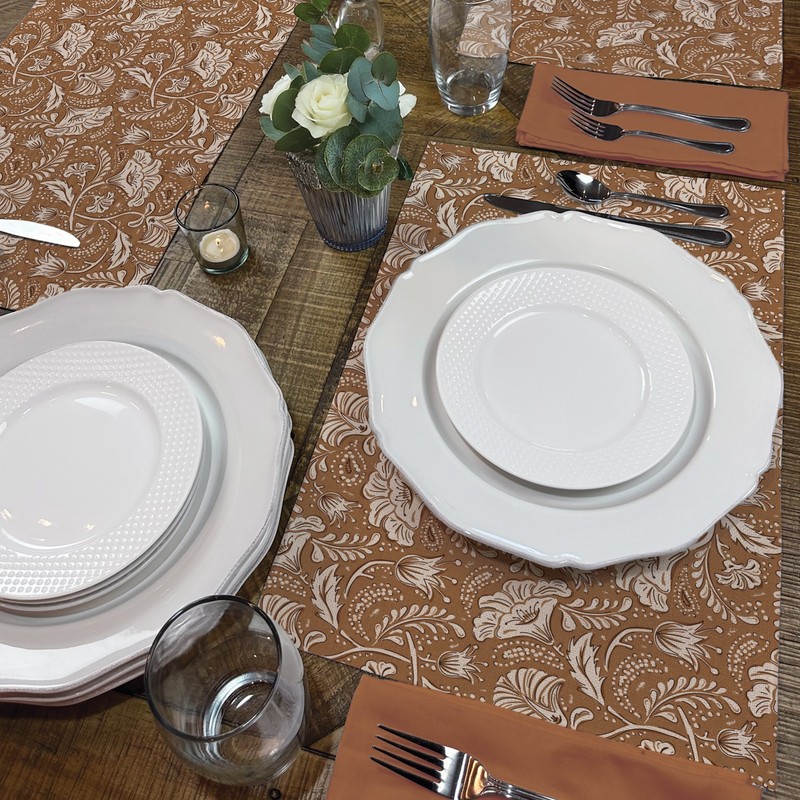 Mocha Farida Pattern 4-Pack Poly-Cotton Blend Placemats Manufactured in The USA gallery