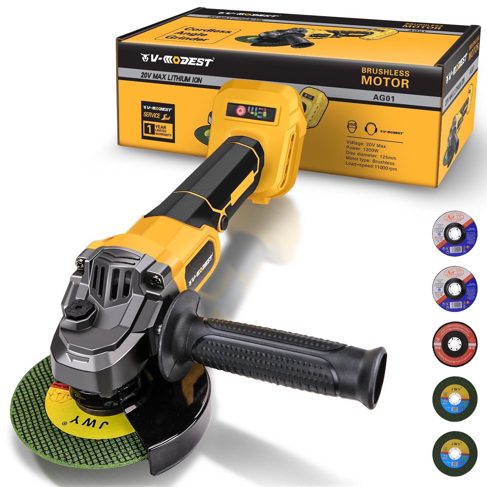 5 inch Cordless Angle Grinder Compatible Dewalt 20V Battery Brushless 11000RPM gallery