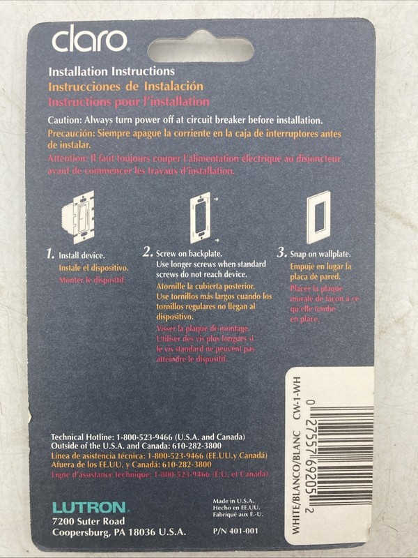Lutron Diva Switch & Dimmer Single Pole 600W White & Wallplate Symphony New gallery