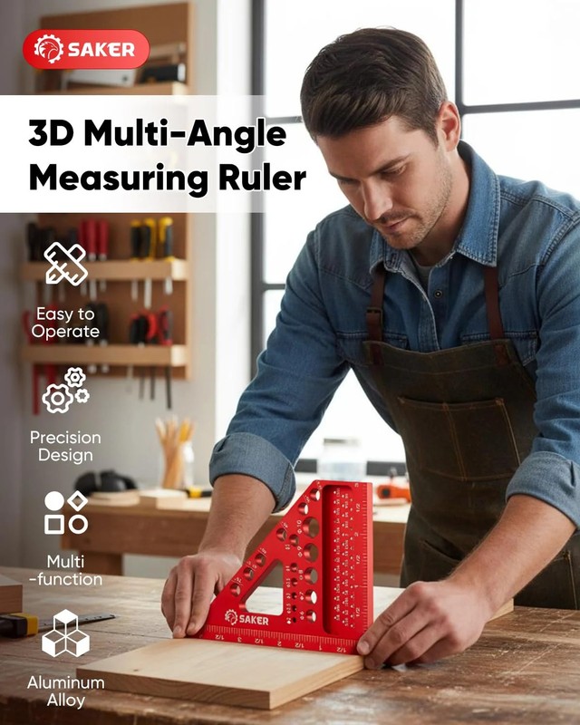 Saker 3D Multi-Angle Measuring Square Ruler, Aluminum Alloy Carpenter Square, 0- gallery