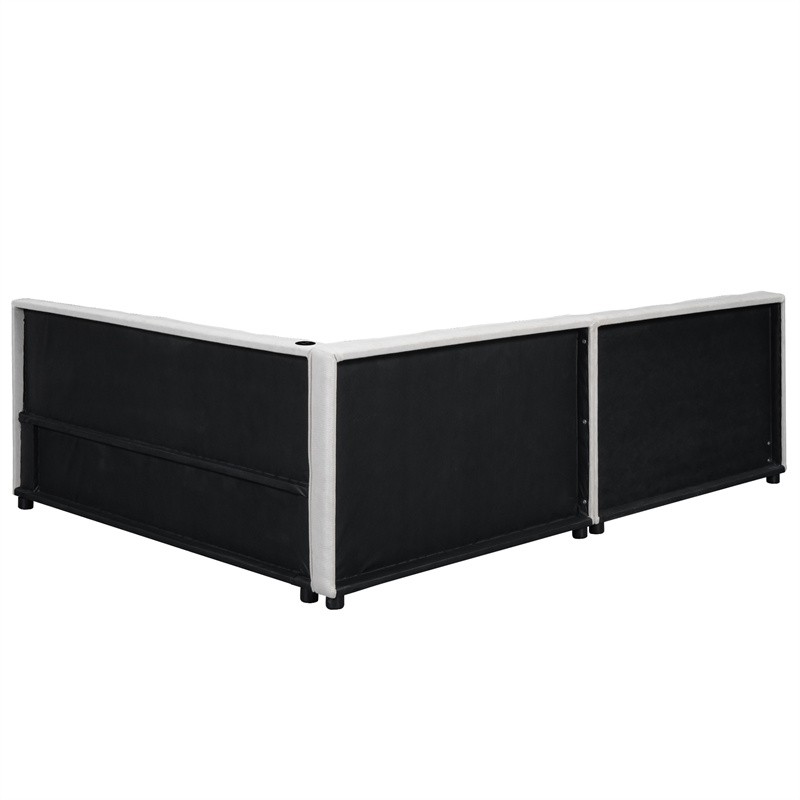 Modern Upholstered Platform Bed Frame Queen Size Daybed with USB Ports,Beige gallery
