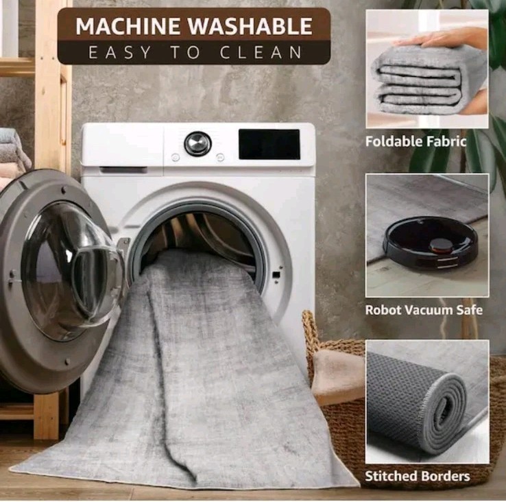 Gray 5 ft. x 7 ft. Area Rug Machine Washable Non-Slip Vintage Rug-Low Pile gallery
