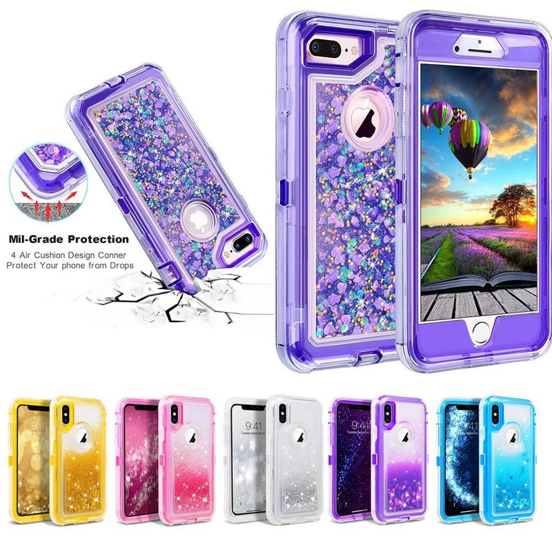 For iPhone Shockproof Heavy Duty Glitter Liquid Case (FITS Otterbox Belt Clip)