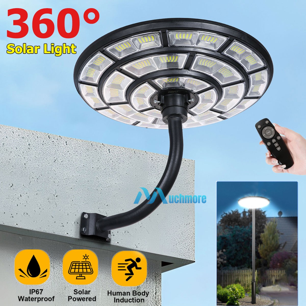 360° Round Solar Lights Bright 1068LED Flood Light Dusk to Dawn PIR Sensing Lamp gallery