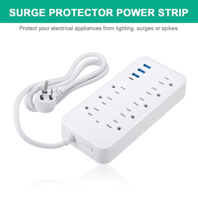 Multi Outlet Wall Mountable USB Surge Protector Power Strip 8 Outlet Plugs 12in1 gallery